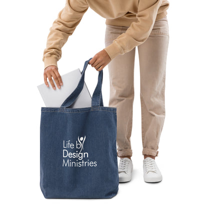 Organic denim tote bag