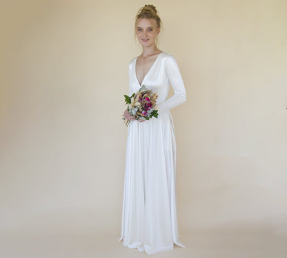 Bestseller Minimalist Wedding Dress, Ivory Wrap Modern Wedding Dress #1347