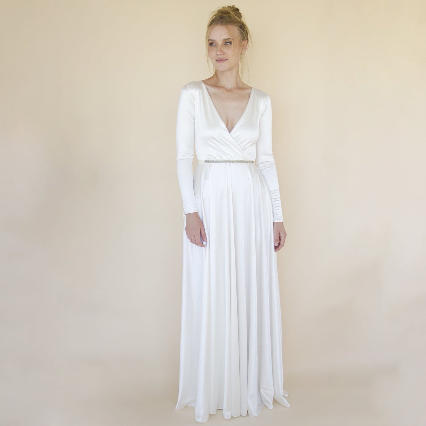Bestseller Minimalist Wedding Dress, Ivory Wrap Modern Wedding Dress #1347