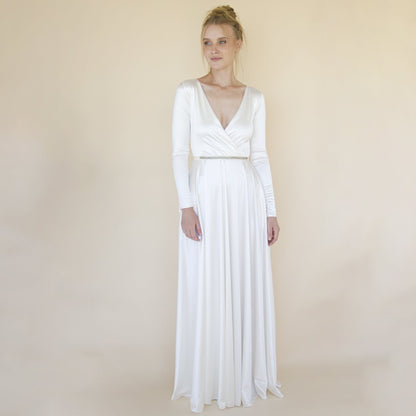 Bestseller Minimalist Wedding Dress, Ivory Wrap Modern Wedding Dress #1347