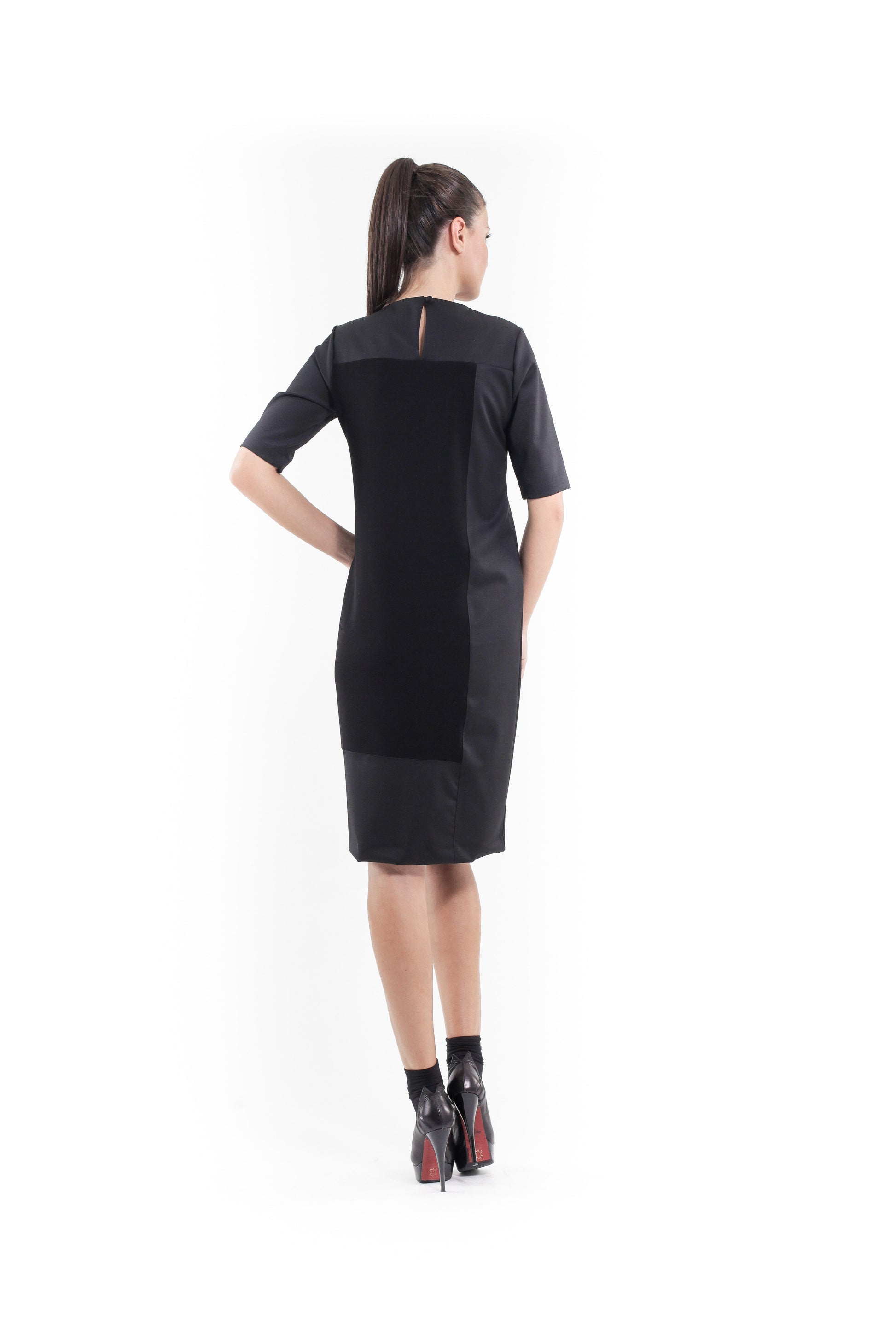 Contrast Fabric Shift Dress Black - smalldogsRus
