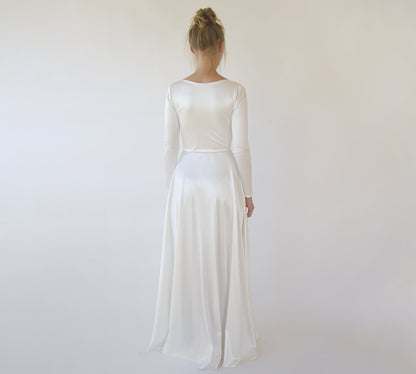 Bestseller Minimalist Wedding Dress, Ivory Wrap Modern Wedding Dress #1347