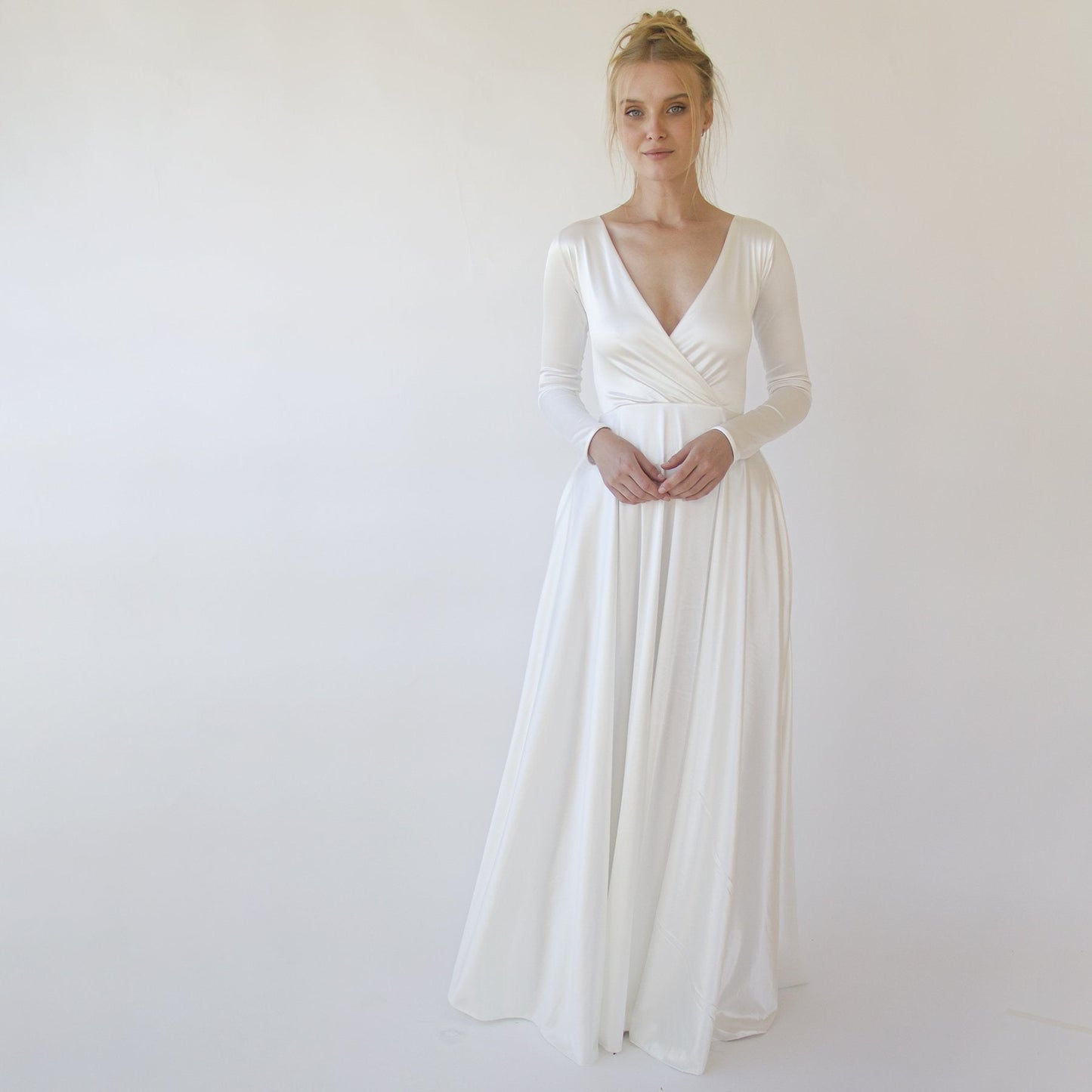Bestseller Minimalist Wedding Dress, Ivory Wrap Modern Wedding Dress #1347