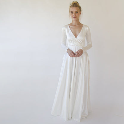 Bestseller Minimalist Wedding Dress, Ivory Wrap Modern Wedding Dress #1347