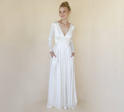 Bestseller Minimalist Wedding Dress, Ivory Wrap Modern Wedding Dress #1347