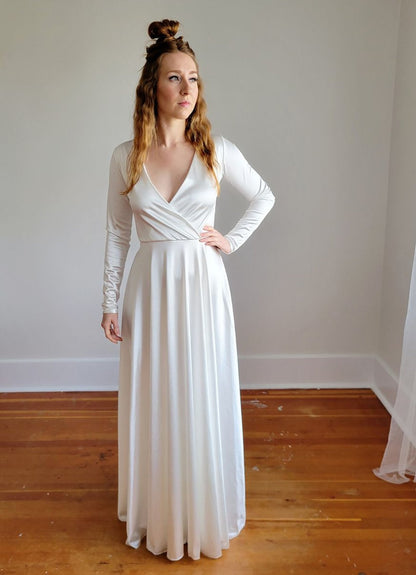 Bestseller Minimalist Wedding Dress, Ivory Wrap Modern Wedding Dress #1347