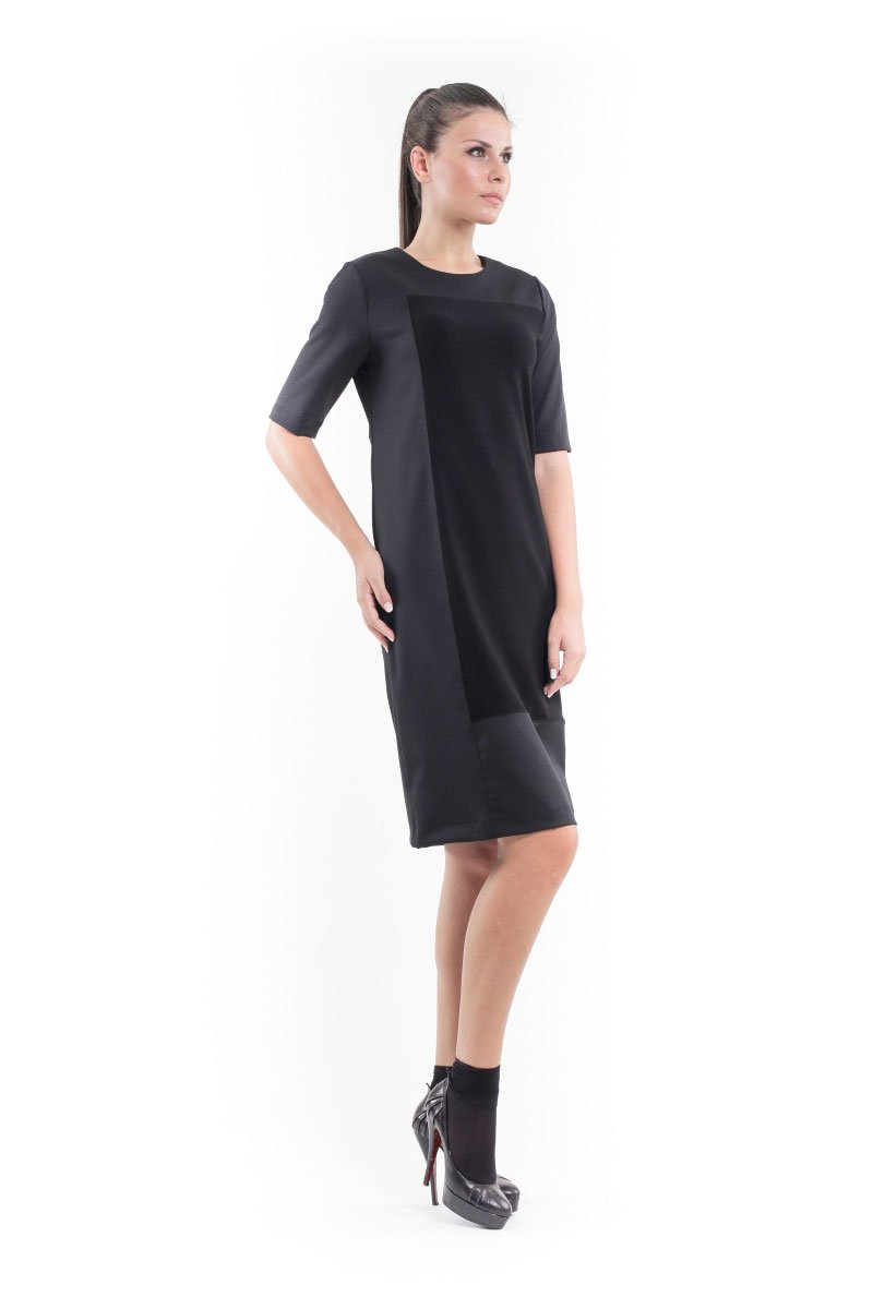 Contrast Fabric Shift Dress Black - smalldogsRus