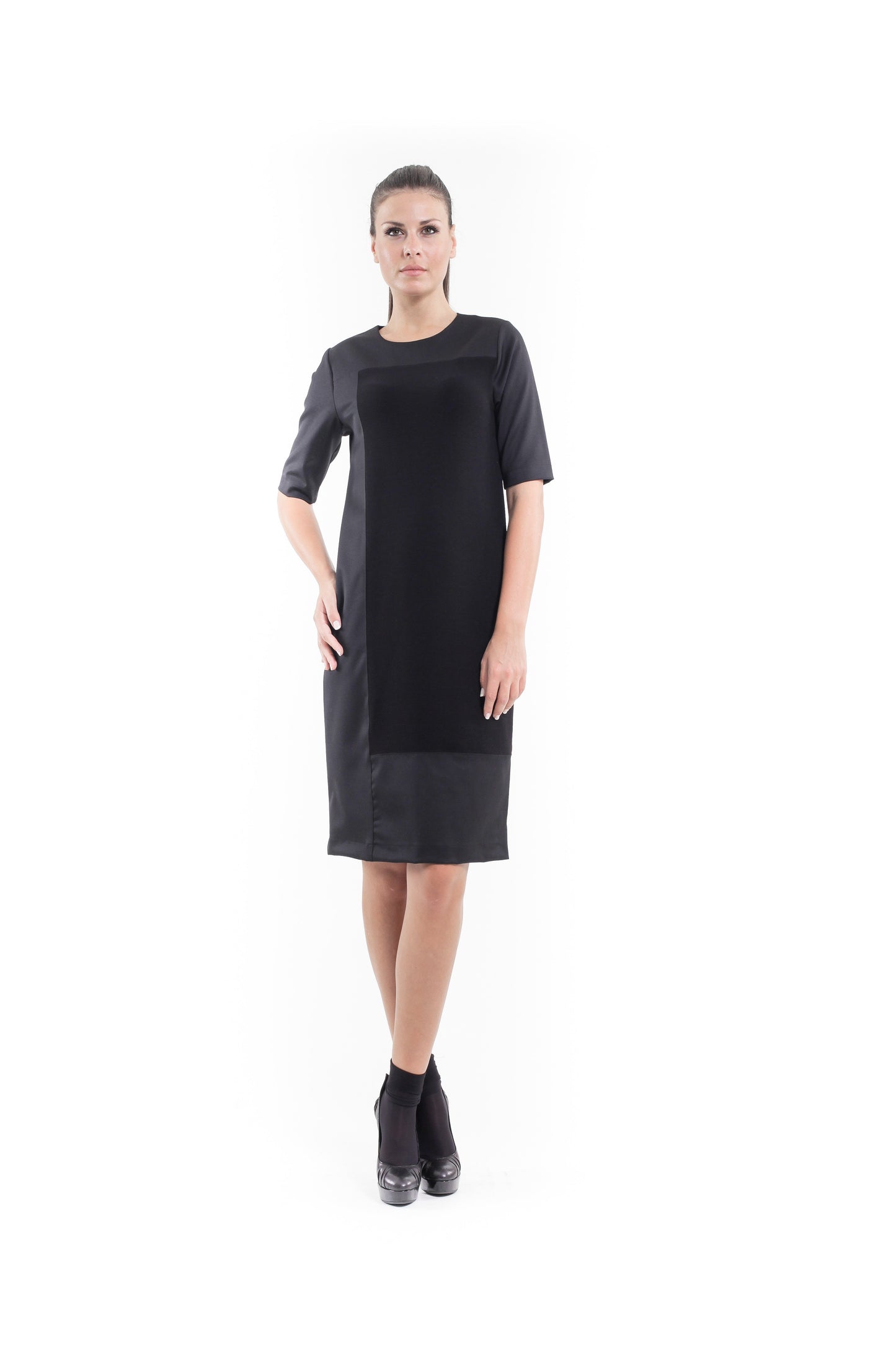 Contrast Fabric Shift Dress Black - smalldogsRus