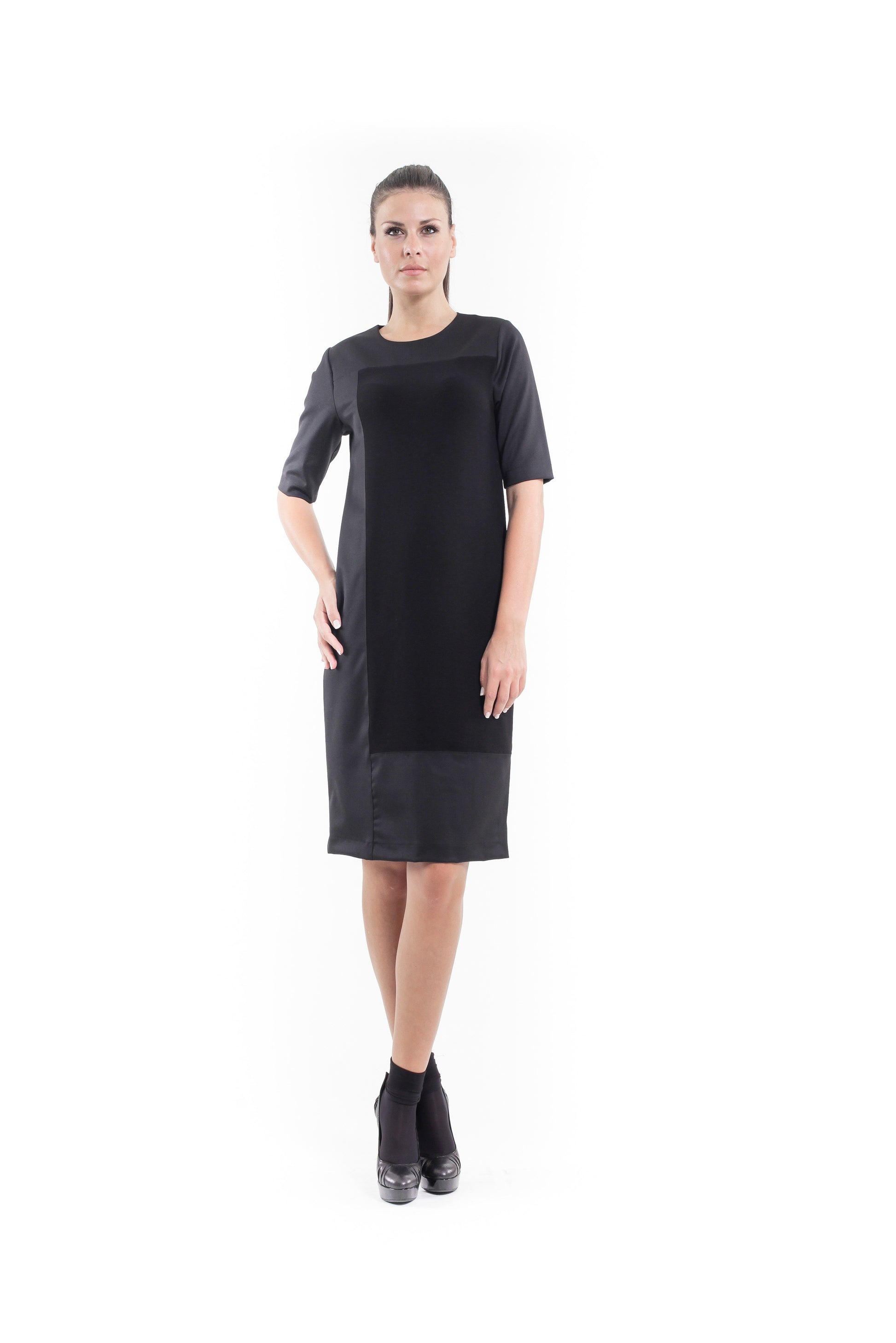 Contrast Fabric Shift Dress Black - smalldogsRus