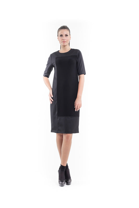 Contrast Fabric Shift Dress Black - smalldogsRus