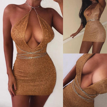 Fashion Women Bling Off Shoulder Short Casual Sexy Hollow Bodycon Dress - smalldogsRus